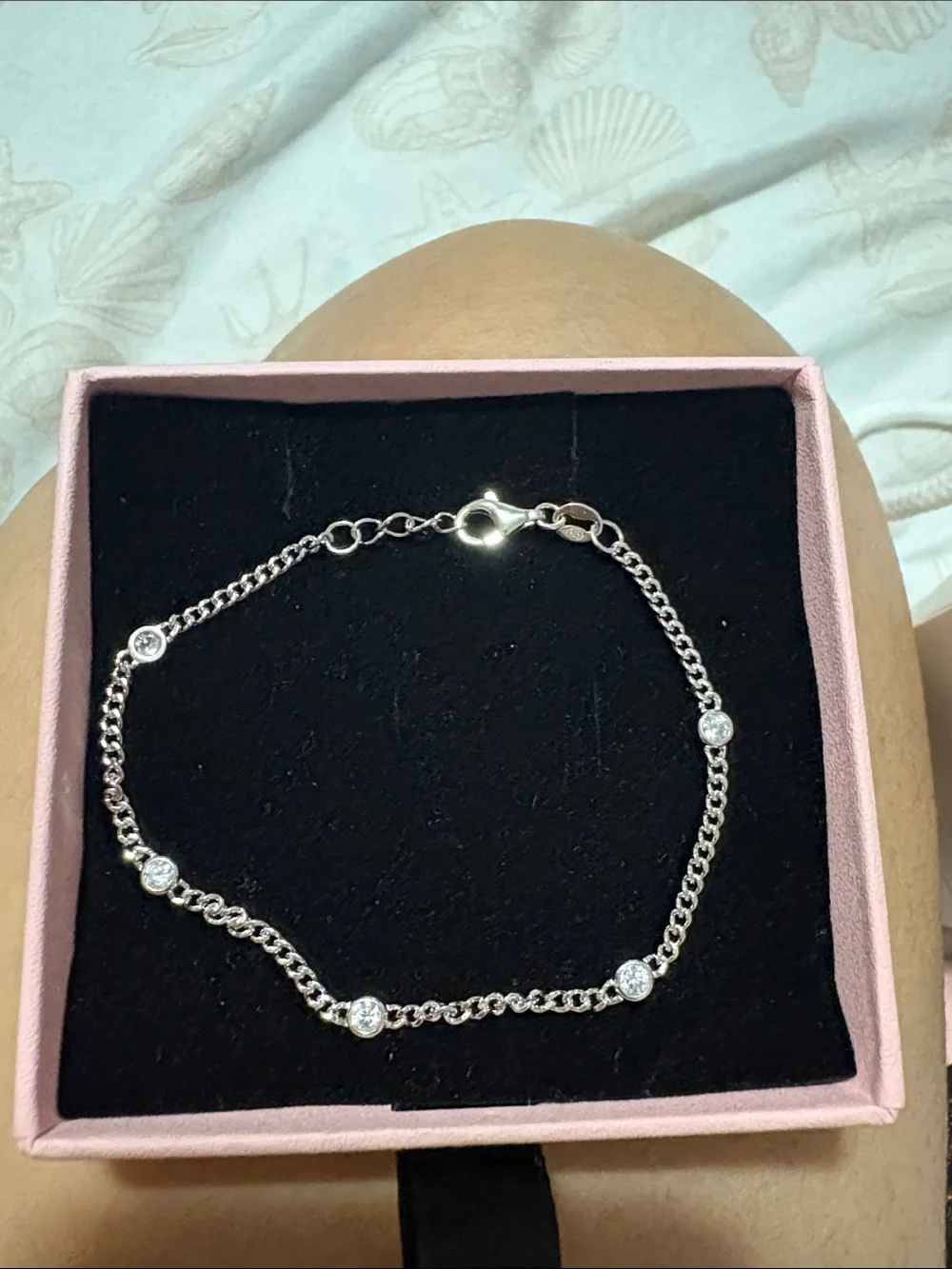 Sterling Silver CZ Station Bracelet - Silver